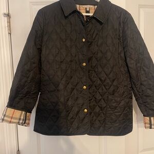Burberry Black Quilted Jacket with Plaid Cuffs